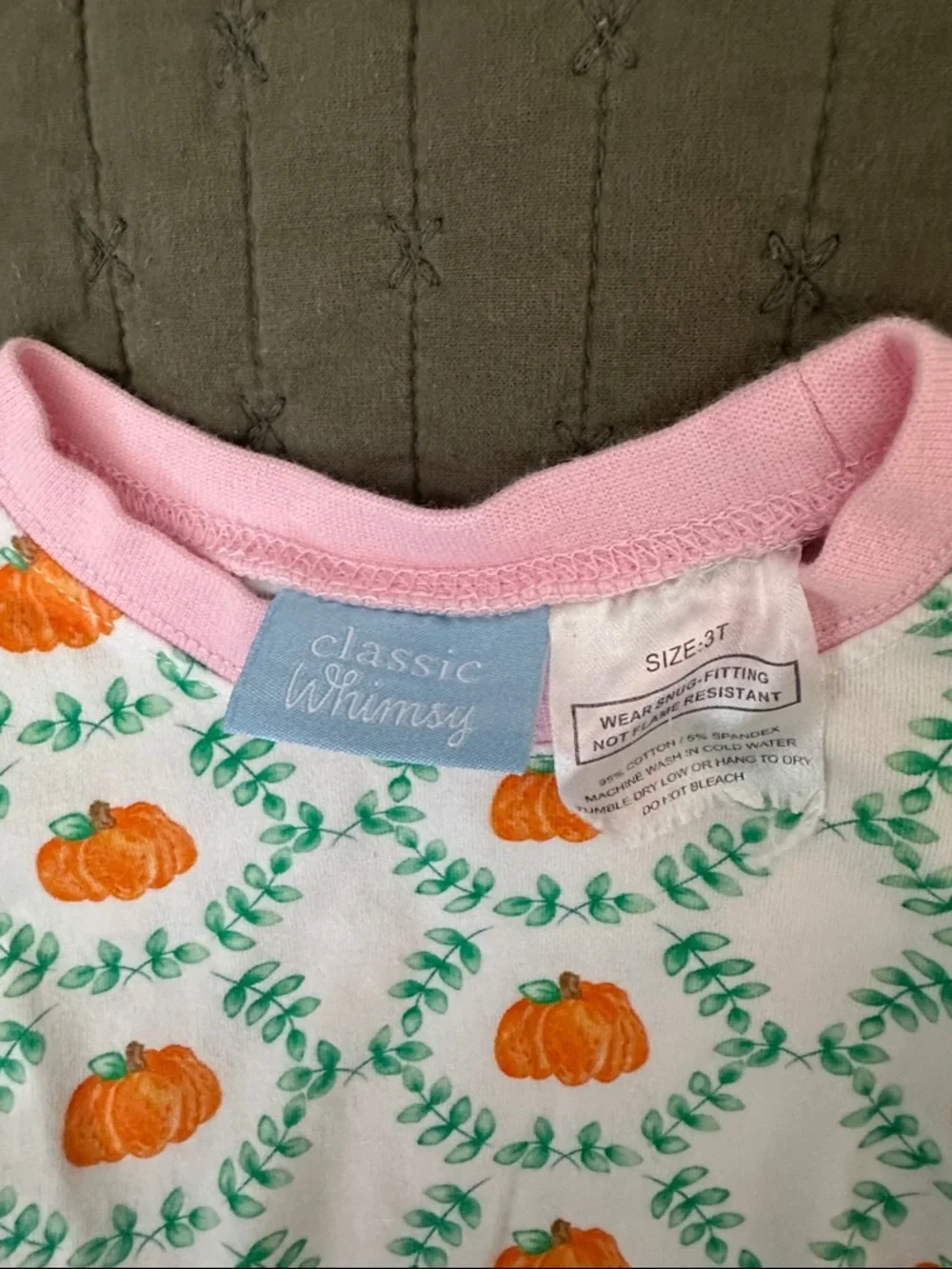 Girls Pink Pumpkin Cotton Pajama Set with Ruffle Trim